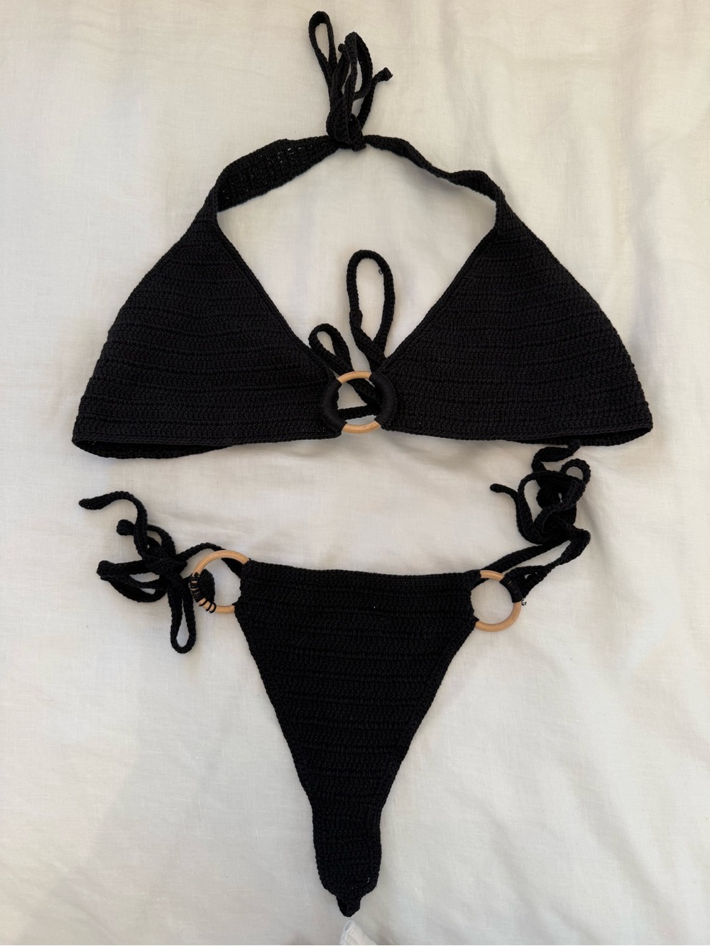 ANDI BAGUS Black Crochet Ring-Detail Bikini Set